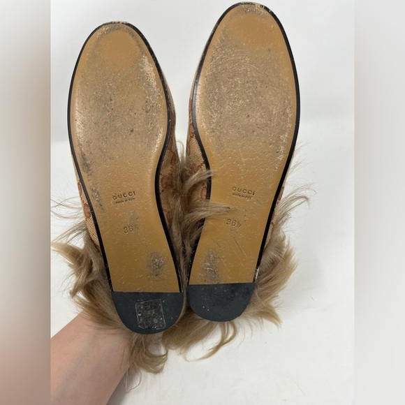Gucci GG Monogram Horsebit Princetown Mule Slipper Brown Canvas Fur size 36.5 EU - Picture 6 of 7